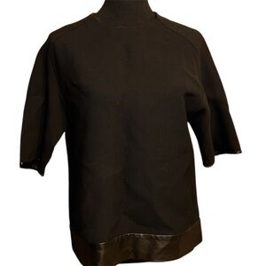3.1 Phillip Lim black wool blend blouse leather trim size 6